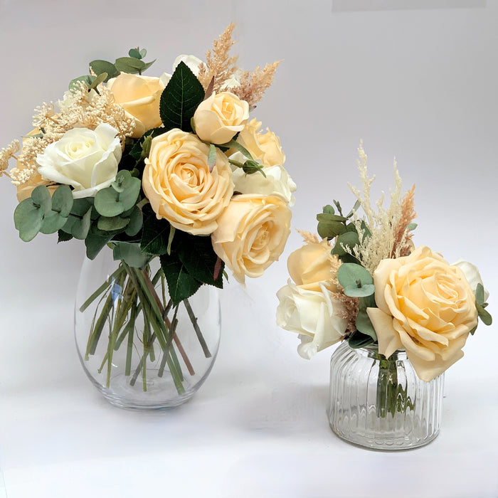 Modern Vintage Arrangement in Vase - Butter Yellow & White