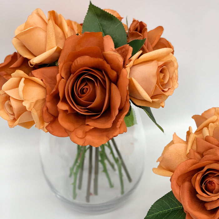 Perfect Rose Arrangement in Vase - Rust & Toffee