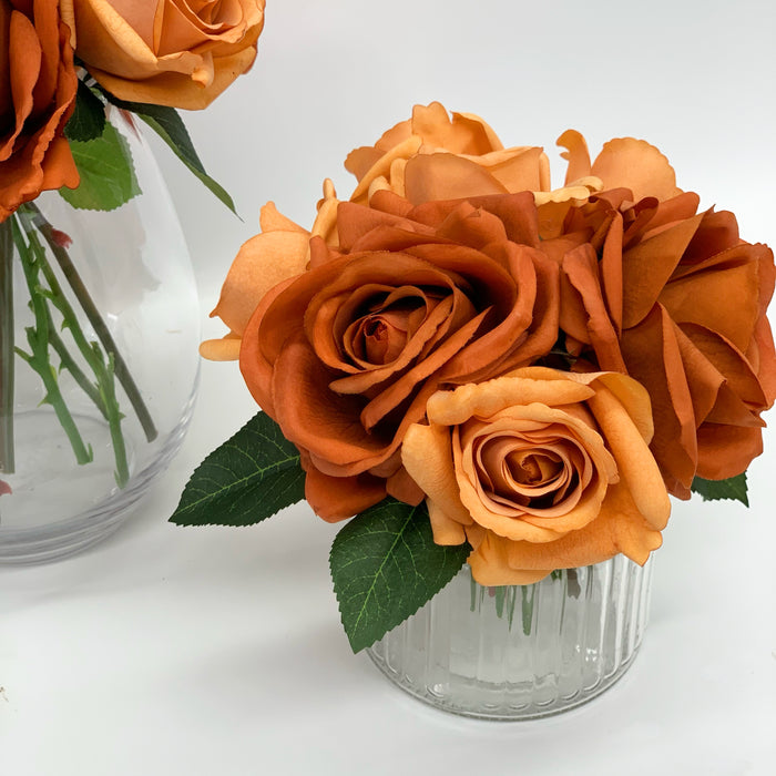 Perfect Rose Arrangement in Vase - Rust & Toffee